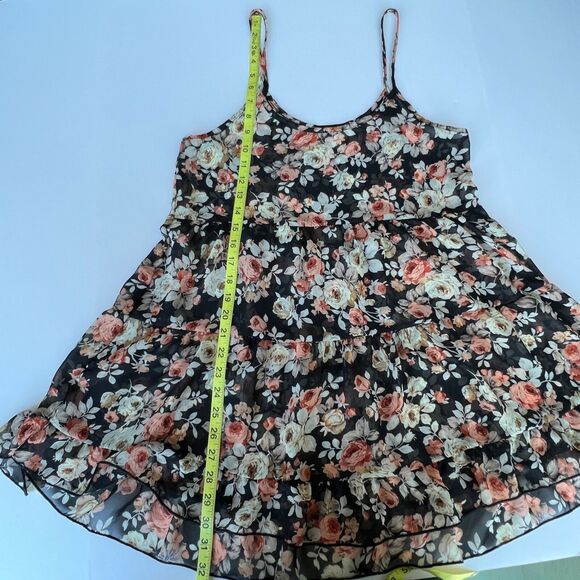 Poetry Size M Orange Black Floral Sheer Hi-Lo Trapeze Tunic Dress Y2K Fairycore - Picture 6 of 8